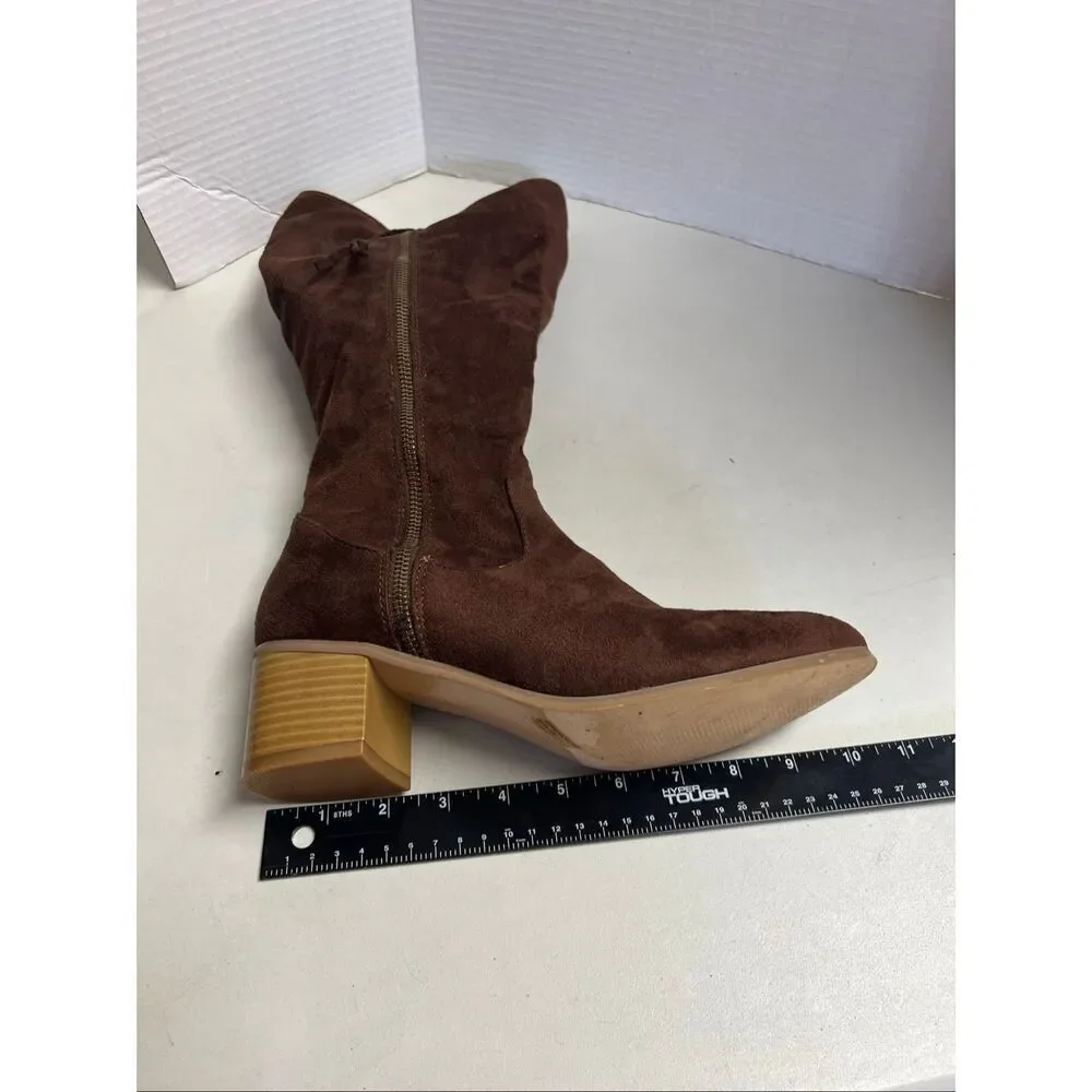 JG Womens Brown Zippered Braided Tassel Boots Size 8.5 Lined SEE DESCRIPTION